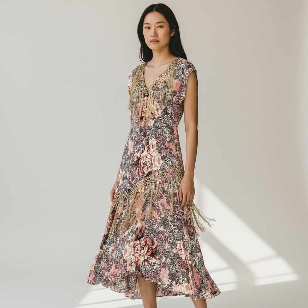 Temptation Whimsigoth Floral Paisley Fringe Maxi Dress Medium NWT Boho Witchy
